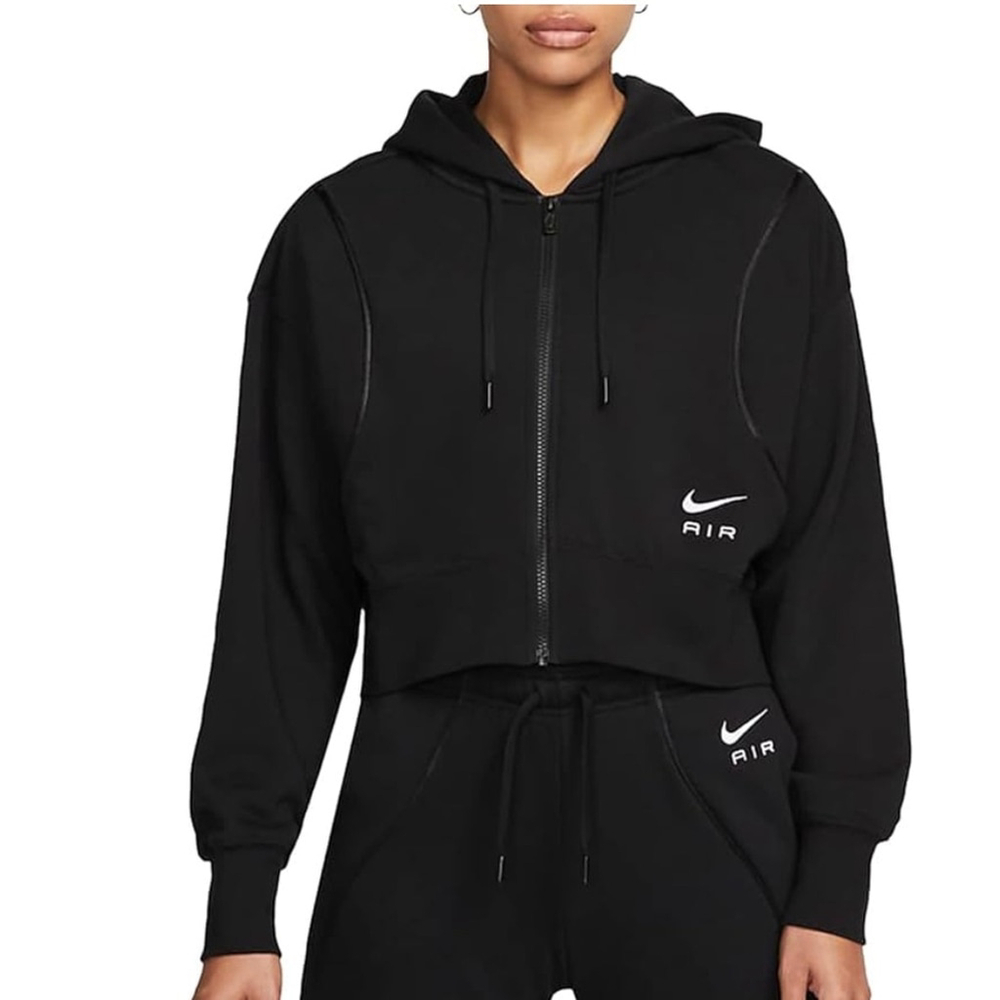 Nike Air Women's Black Air Full-Zip Fleece Sport Hoodie Logo Loose Fit Size XL